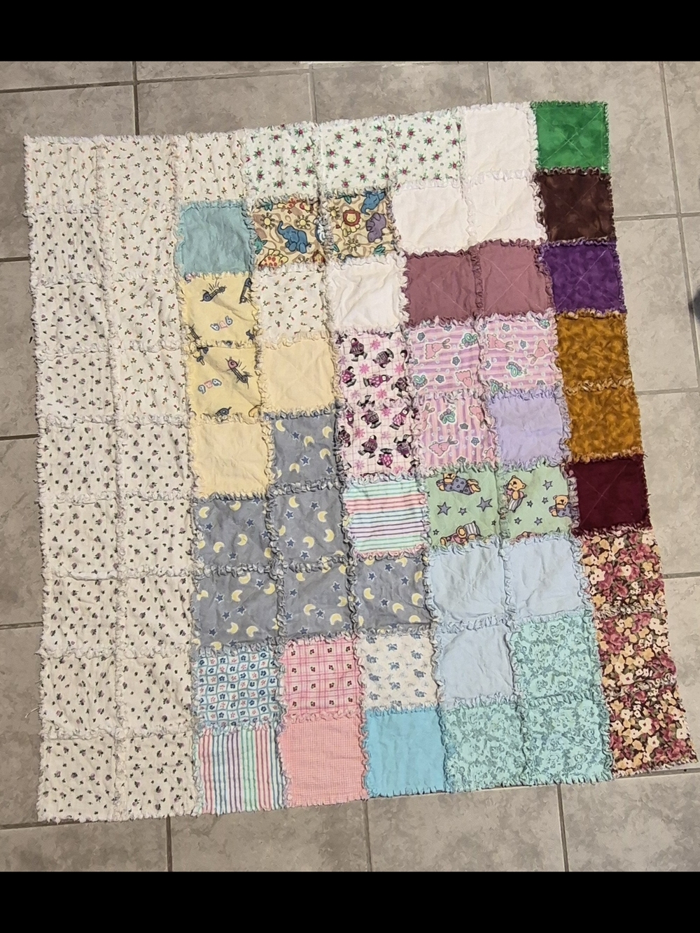 Handmade Multicolor Patchwork Baby Rag Quilt - Pastel & Bright Squares